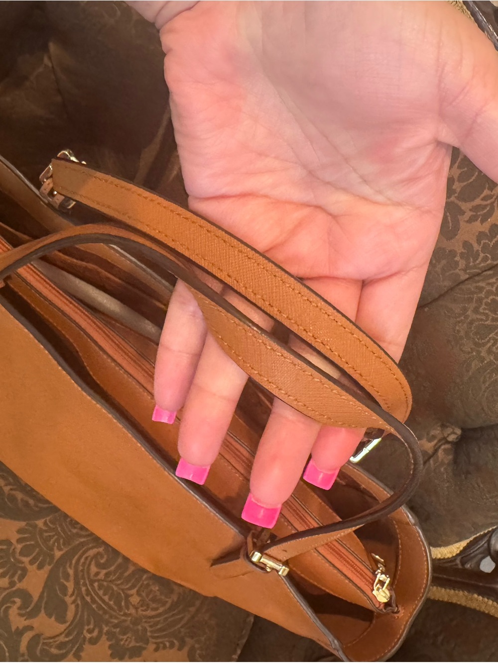 Tory Burch Cognac Leather Tote with Gold Logo - Picture 4 of 9